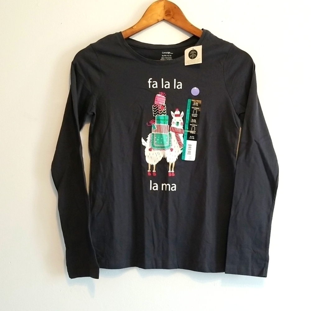 2/$15 GIRL holiday lama shirt XL 14/16 NWT